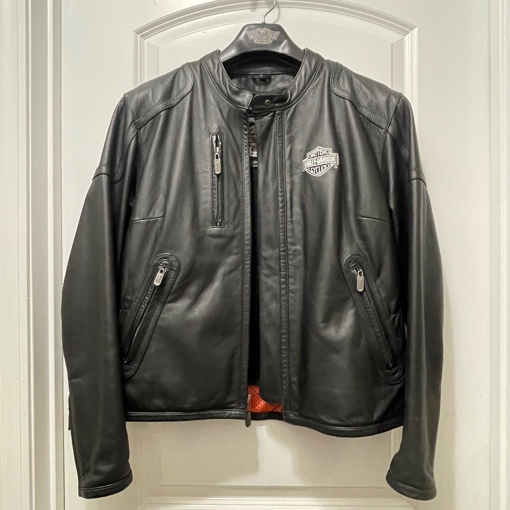 VTG Harley Davidson soft Leather Motorcycle Jacket Ladies L Black zip out liner